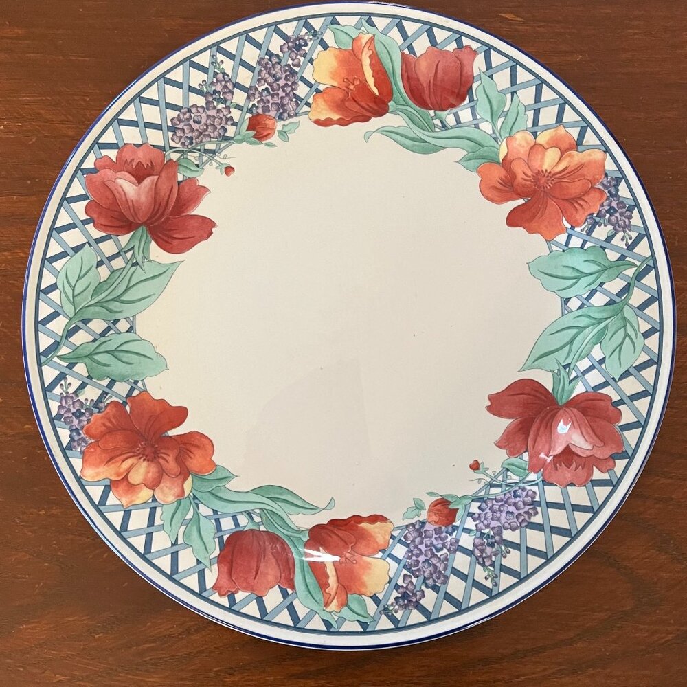 Sango Blue Trellis 12" Platter - like new